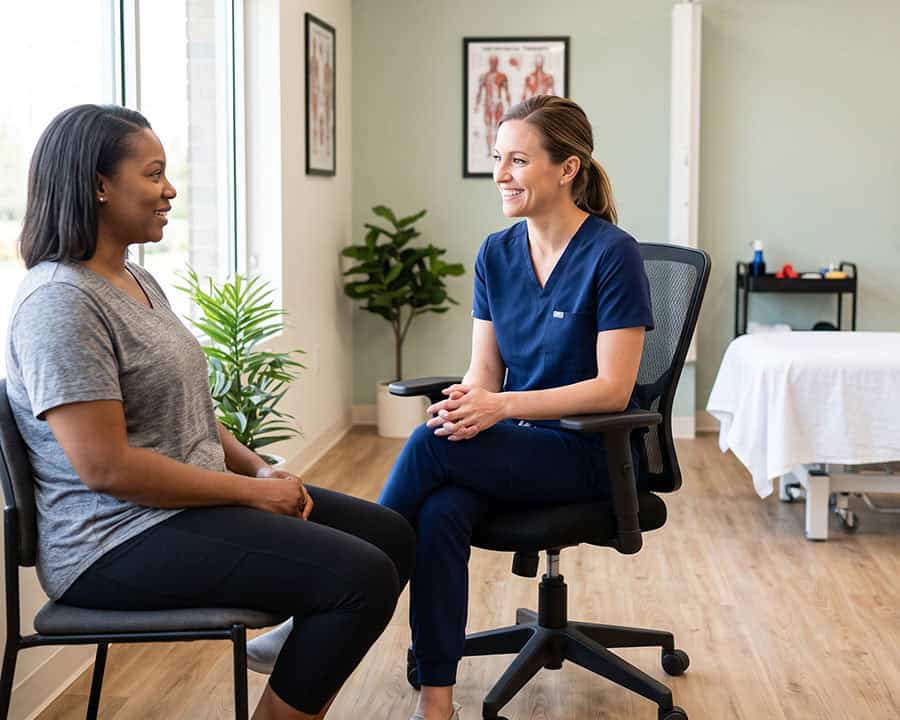 female physical therapist consultation for pelvic health